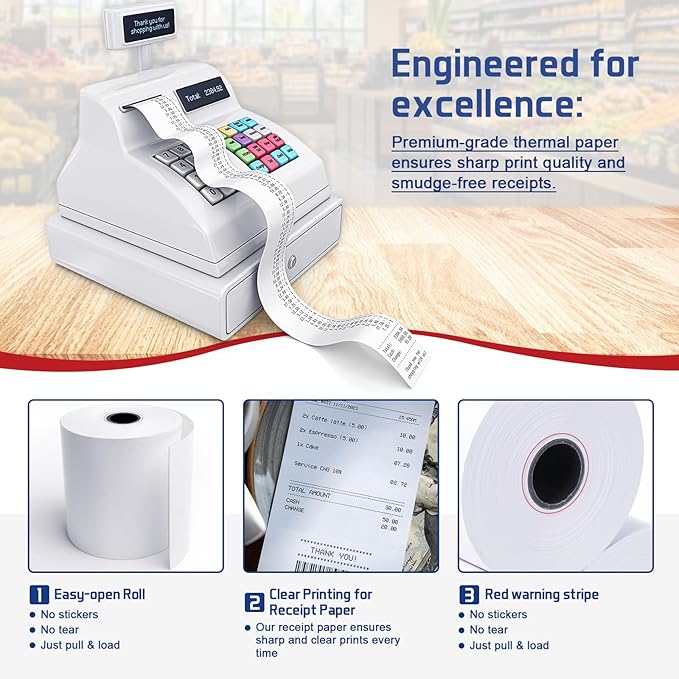 (150 Rolls) Premium 2 1/4 x 85 Thermal Paper Rolls - BPA Free Credit Card Receipt Paper for POS, ATM & Restaurant Printers