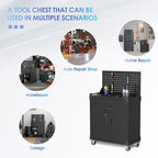 SUXXAN Black Tool Cart with Pegboard and 4 Hooks,Garage Storage Cabinet on Wheels with 2 Drawer,Industrial Service Utility Tool Cart for Mechanics, Garage, Workshop
