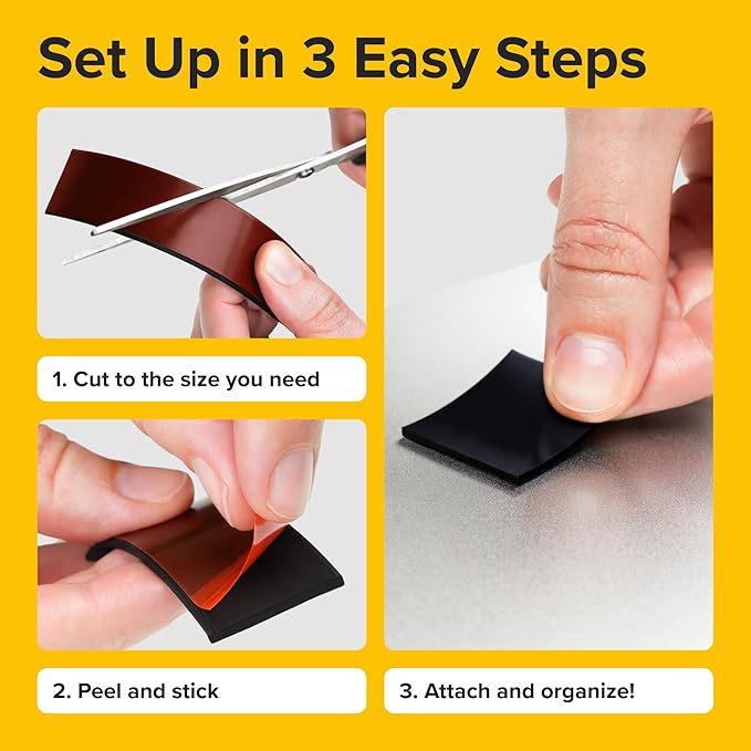 Super Sticky Magnetic Tape (15 ft x 0.5 in) - Stong Magnet Strip with Adhesive Backing - Easy to Cut and Mount on Fridges, Whiteboards & More