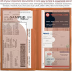 Auto Insurance and Registration Card Holder - Vehicle Glove Box Document Organizer - Car Essential Paperwork Holder for DMV, AAA, Contact Information Cards - Premium PU Leather Wallet Case - Orange