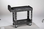 Rubbermaid Commercial Products 2-Shelf Utility/Service Cart, Small, Lipped Shelves, Ergonomic Handle, 500 lbs. Capacity, for Warehouse/Garage/Cleaning/Manufacturing