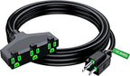 Maximm 12/3 Extension Cord 10 Feet, 12AWG, Black ETL Listed, 3 Prong Plug 3-Outlet SJTW Heavy Duty Indoor, Weather Resistant - Power Cord for Garden, Lawn, Appliances, 10ft