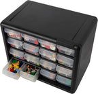 Akro-Mils 16-Drawer Plastic Cabinet for Garage Organization, Beads, Makeup Organizer, Building Bricks Storage, Teacher Toolbox, 10-1/2" W x 6-1/2" D x 8-1/2" H, 10716 Black (Pack of 4)