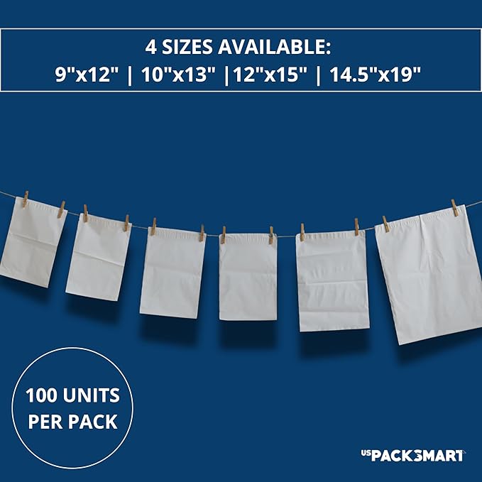 White Plastic Poly Mailers 12"x15" | Shipping Bags for Clothing, Books & Accessories | Durable Shipping Envelopes | Waterproof and Tear-Proof with Strong Self-sealing Adhesive | 100-Pack