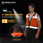 Reflective Safety vest With back plan pocket,High visibility Class 2 Heavy Duty Surveyor Vest with Zipper,Hi Vis Construction Work Vest for Men＆Women ANSI/ISEA(Orange-Bottom,3XL)