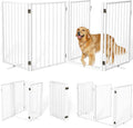 Metal Freestanding Dog Gates with Door for Outdoor Indoor,80'' Extra Wide 36'' Tall Free Standing Dog Gate for Doorways,Large Openings,Deck,Yard,Porch,Foldable Pet Fence(White,4 Panels)