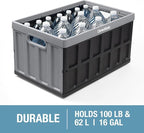 CleverMade Collapsible Storage Bins with Lids- Obsidian 3 Pack 62L - Plastic Containers Stackable Organization Crates Home Closet Space-Saving Durable