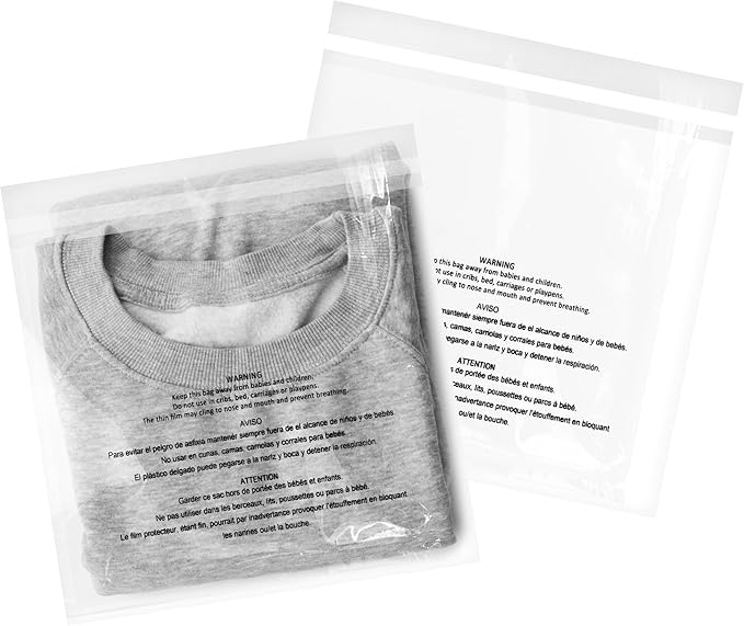 iMailer - 200 Pcs - 8" x 10",Clear Poly Bags with Suffocation Warning Self Seal 1.6 Mil for Clothing, T-Shirt, Brochure, Prints, Handicraft Gift-Permanent Glue