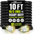 10ft Outdoor/Indoor Extension Cord 10/3 Gauge Ultra Heavy Duty 3 Prong SJTW, Waterproof, ETL Listed, Flexible Cold-Resistant Long Power Cord,15A 125V 1875W, Black by LifeSupplyUSA