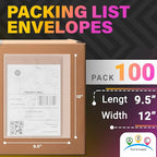 ABC Packing List Envelopes, 9.5 x 12 Inch. 100 Pack 2 Mil Polyethylene Clear Self Adhesive Shipping Label Sleeves. Plastic Shipping Label Pouches for Invoice and Efficient Order Management