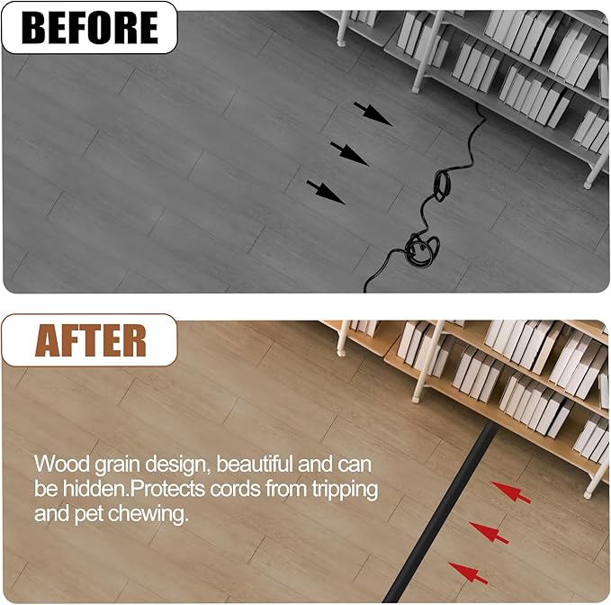 MYFAMIREA 5FT Floor Cord Cover for Wire Self Adhesive Cable Cavity Management PVC Extension Cord Hider Power Floor Wire Protector Cover Prevent Cable Trip for Office Home Outdoor (Black, 1.97'')