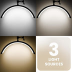 3000 Lm Adjustable LED Half Moon Light with Clamp & Task Lamp - Bright, Dimmable Lighting for Office, Crafts, Nails &Salon, Remote Control (CCT，White)