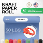 Blue Kraft Paper Roll 48" x 1200" (100 feet) with Cutter - USA-Made Gift Wrapping Paper for Packing, Moving, Shipping & Crafts/Arts - 100% Recyclable Natural Craft Material by IDL Packaging