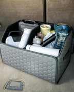 Owleys Foldable Trunk Organizer For Car - Trunk Organizers Car Storage - Collapsible Auto Trunk Organizer With Lid - Small And Large Cargo Organizer - Trunk Organization (Gray 17)