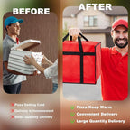 Maxcheck 2 Pcs Insulated Pizza Delivery Bag 24 x 24 x 14 Inch Pizza Warmer Bag Carrier Reusable Insulated Cooler Boxs Winter Food Delivery Carrier for Personal and Professional Use (Red)