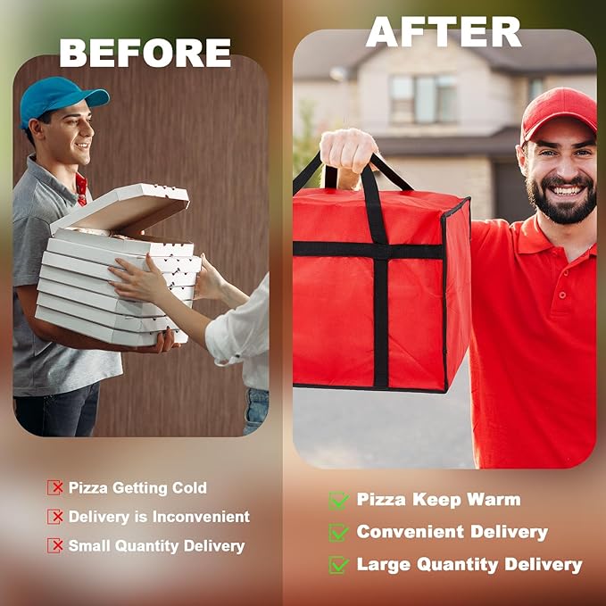 Maxcheck 2 Pcs Insulated Pizza Delivery Bag 20 x 20 x 14 Inch Pizza Warmer Bag Carrier Reusable Insulated Cooler Boxes Winter Food Delivery Carrier for Personal and Professional Use (Red)