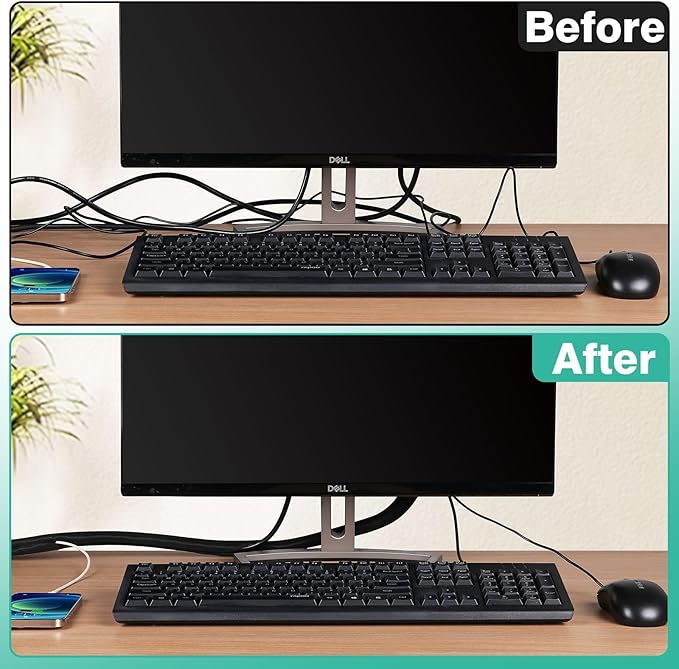 Dog and Cat Cord Protector 10ft - 1inch, Flexible Cable Sleeve for Easy Cord Management, Protects Cables from Pets Chewing, Ideal for USB, Power, Audio and Video Cords - Black