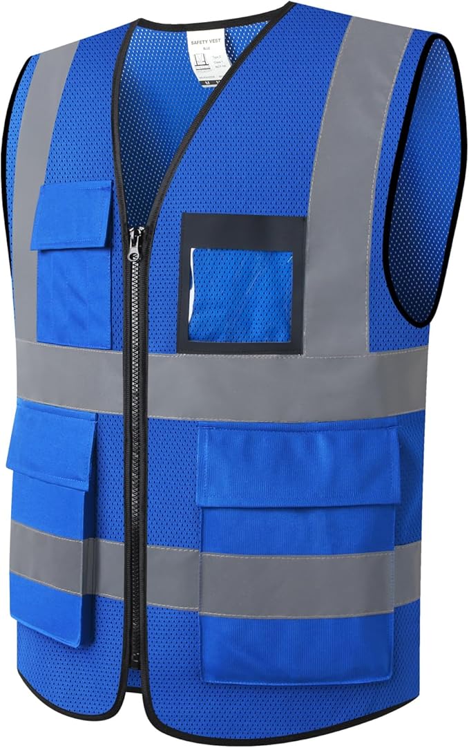 Hi Vis Reflective Safety Vest for Men Women Mesh High Visibility Vest with Pockets,Meets ANSI/ISEA Standards(EK170-Mesh-Blue-2XL)