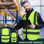 JaGely 15 Pack Reflective Safety Vests with Pockets and Zipper Construction Work High Visibility Vest for Men Women(Medium,Fluorescent Green)