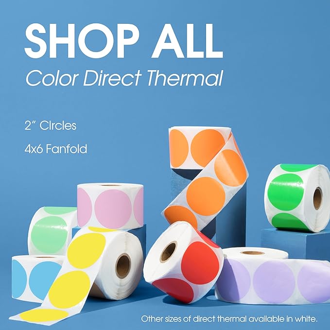 Spartan Industrial 2" Direct Thermal Multicolored Labels | Perforated Custom Circle Logo Stickers - Works with Rollo, Zebra, MUNBYN Desktop Printers - 5 Rolls, 750/Roll