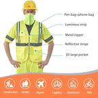 A-SAFETY High vis Reflective Mesh safety Vest ANSI Class 3,with Pockets and Zipper