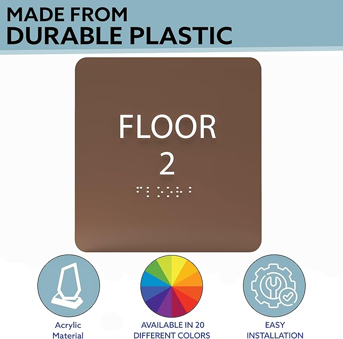 6" X6" Floor 2 Sign - ADA Compliant Tactile Graphics Grade 2 Braille Text Acrylic Wall Signs - Directional Assistance, Floor Number Safety Sign for Office, school Hospital, Apartment