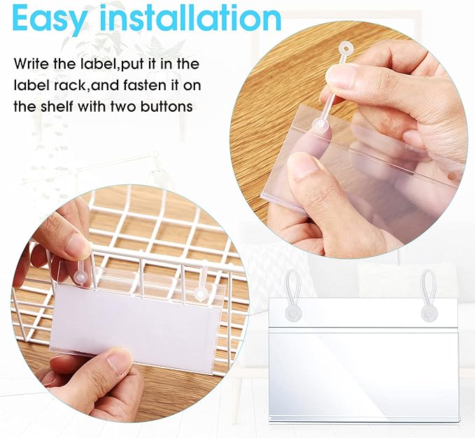 60 Pieces Wire Shelf Label Holder Plastic Basket Label Holders Clips Rack Display Price Tag Ticket Sign with Easy Button Design Lock Closure for Home Basket Market Freezer Inventory Area Closet