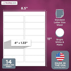 NextDayLabels – 4" x 1-1/3" Rectangular Sticker Labels for Printer - White Laser/Inkjet Printer Labels Return Address Labels Shipping Label Stickers (50 Sheets, 14 Per Sheet, 700 Labels)