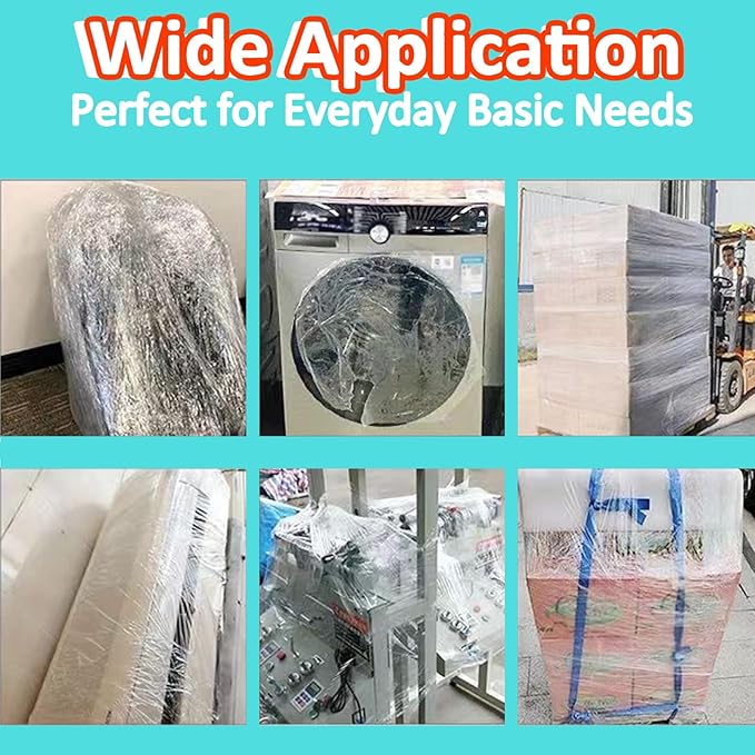 Stretch Wrap Film, 15" x 1000Ft Shrink Wrap Roll with Handles,60 Gauge Stretch Wrap Industrial Strength, Plastic Wrap for Pallet Wrapping Shipping Moving and Surface Protection (4 Pack-15"-60 Gauge)
