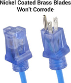 Clear Power 100 ft 14/3 SJTW -50°C Extreme Cold Weather Outdoor Indoor Extension Cord, Blue, Grounded Plug and Lighted Connector, Ideal for Snow Blowers and Power Tools, DCOC-0078-DC
