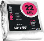 PROTARP Extreme Heavy Duty 22 Mil Tarp Cover, Waterproof, UV Resistant, Rip and Tear Proof, Poly Tarpaulin with Reinforced Edges for Roof, Camping, Patio, Pool, Boat. (White 50′ X 50′)