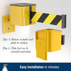WM412 Retractable Belt Wall Mounted Smooth Black Crowd Control Barrier and Receiving End, 20' Red Belt