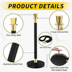 Black Stanchion, 5 ft Black Velvet Rope Red Carpet Ropes and Poles, Stainless Steel Stanchions Post Used for Theaters, Parties, Wedding, Exhibition, 6PCS