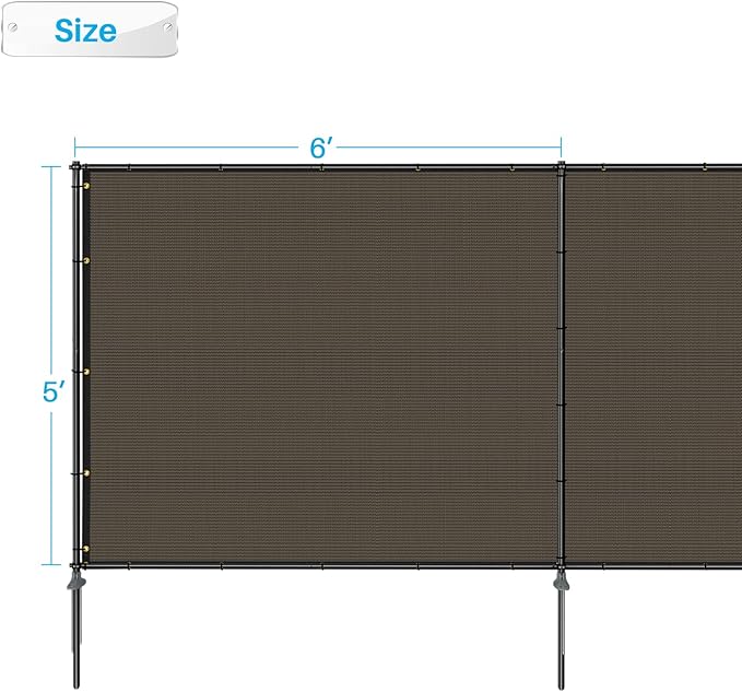 Patio 6' x 51' Outdoor Privacy Screen Freestanding Temporary Fence Panels Net Cover with Metal Poles for Outside Backyard Pool Garden Air Conditioner Fencing, Brown