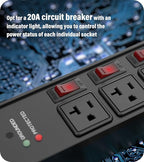 CCCEI Heavy Duty Surge Protector Power Strip 20 Amp Individual Switches. 20FT 12 Gauge Extension Cord with Multiple Outlets. Kitchen, Garage, Shop, Industrial Wall Mount Electric Extender, Black.