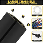 MYFAMIREA 6.5FT Floor Cord Cover Heavy Duty Cable Cover Protector with 3 Channels Extension PVC Floor Wire Cover Outdoor Cord Hider Management Cord Cover for Wire on Floor for Home Office Outdoor