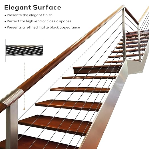 3/16" Black T316 Stainless Steel Cable, 500FT Marine Grade Black Wire Rope Aircraft Cable, 1x19 Strands for Deck Railing, Balcony, Fence, and DIY Balustrades