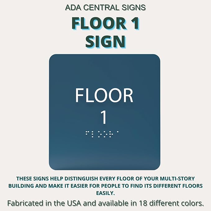 Clean Grey ADA Floor 1 Sign with Braille – Made from Durable Acrylic and Ready to Mount