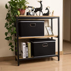 PRANDOM Large Foldable Storage Boxes with Lids [3-Pack] Fabric Collapsible Storage Bins Organizer Containers Baskets Cube with Cover for Home Bedroom Closet Office Nursery Black(17.7x11.8x11.8)