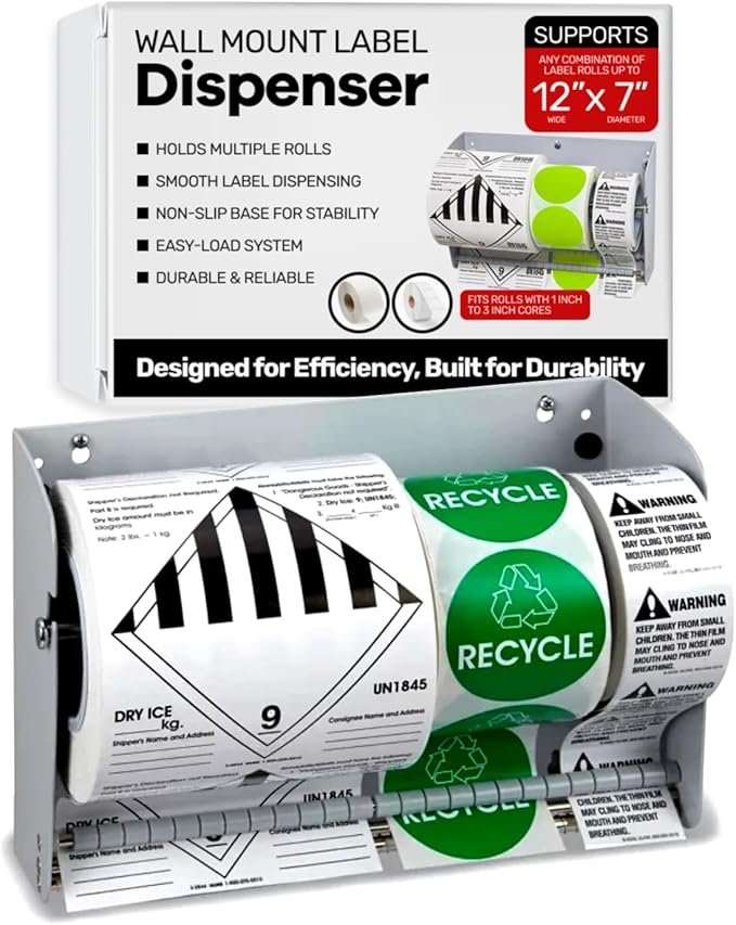 Wall Mount Label Dispenser (12-1/2") - Sticker Roll Dispenser - Table Top - Label Holder - Stamp Roll Dispenser - Sticker Stand - Thermal Label Holder - Heavy-Duty All Steel