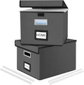 Huolewa File Organizer Boxes with Lids, Linen Office Document Storage Boxes, Filing Boxes, Decorative Small File Boxes for Hanging Files with Plastic Slide for Office/Cabinet/Decor/Home