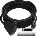 Outdoor Extension Cord 75 FT with 3 Outlets, 3 Prong 90 Degree Angled Plug, 12/3 Heavy Duty 12 Gauge Power Cable, 12AWG, SJTW, 15A, 125V, 1875W, ETL Listed, Black Wire, with Free Carrying Strap+Ties