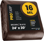 PROTARP Extra Heavy Duty 16 Mil Tarp Cover, Waterproof, UV Resistant, Rip and Tear Proof, Poly Tarpaulin with Reinforced Edges for Roof, Camping, Patio, Pool, Boat. (Brown/Black 24′ X 30′)
