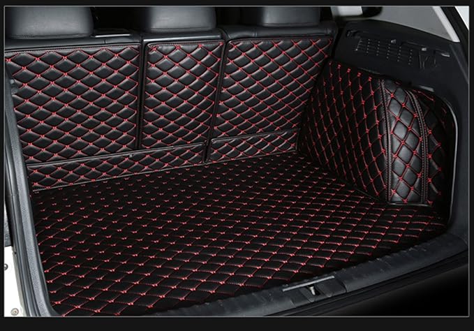 Trunk Cover for Mercedes GLS Class 2+3+2 Seater 2020-2025(with Vent on Left Side of Trunk) Cargo Mat+Backrest Mat+Both Sides Panel Full Coverage Pet Liner Dog Mat(Black w/Red Stitching)