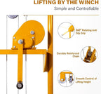 Material Lift Winch Stacker, 440 lbs Capacity Table Cart, 35.4" Lifting Height Manual Forklift Stacker, Pallet Jack Truck Dolly with Swivel Casters and Lift Plate (Yellow)