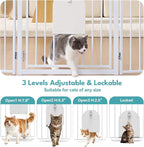 No Pawblems Free Standing Dog Gate with Cat Door, 30'' Tall Foldable Dog Fence for Indoor & Outdoor, Up to 78 Inch Extra Wide Puppy Gate for Stairs, Hallways, Doorways, Deck, Yard (White, 3 Panels)