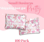 6x9 Designer Poly Mailer 100 Pack Heavy Duty Waterproof Self Seal Shipping Bags for Small Business Large Mailing Envelopes Bulk Tear Resistant Packaging Coquette Bows Hearts