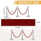 12Pcs Stainless Steel Stanchion Posts with 5ft Red Velvet Ropes - Crowd Control Barriers & Queue Line Kit with 26ft Red Carpet for Wedding, Party, Theater Supplies