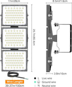 2025 Elite New Upgraded LED Flood Light Outdoor 300W 2 Pack 45000lm Stadium Flood Lights, 5000K IP66 Waterproof Adjustable Adjustable Floodlight for Street, Parking Lot