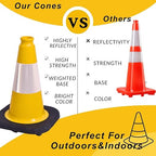 BESEA 4Pack 12 Inch Yellow Traffic Cones with 4 Inch Reflective Collar, Heavy Duty PVC Safety Cones with 8.5 x 8.5 Inch Base for Parking, Driving Practice, Sports Training, and Construction